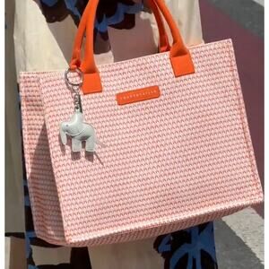 Chantecaille Elephant Bag Charm Summer Tote Bag Orange Woven Travel Beach